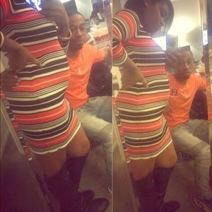 Striped midi long sleeve dress